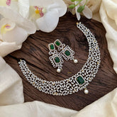 Simple American Diamond Stort Neckpiece-Green-G14052